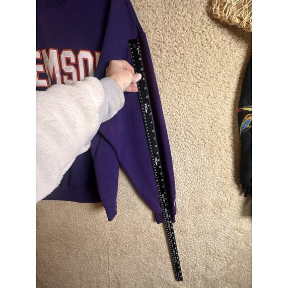 Vtg Clemson Tigers Champion Applique Letters Purple Crewneck Sweatshirt Sz L Y2K - Picture 14 of 16